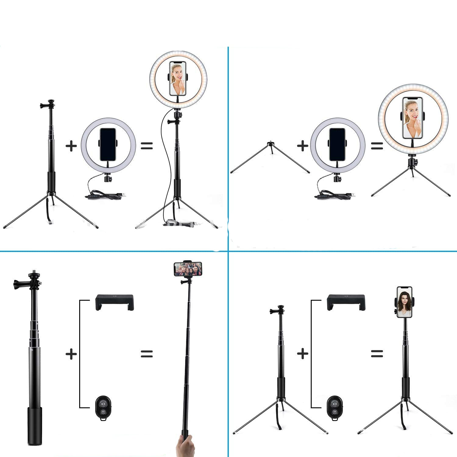 Apple Compatible 10 LED Ring Light Dimmable Studio Tripod Stand