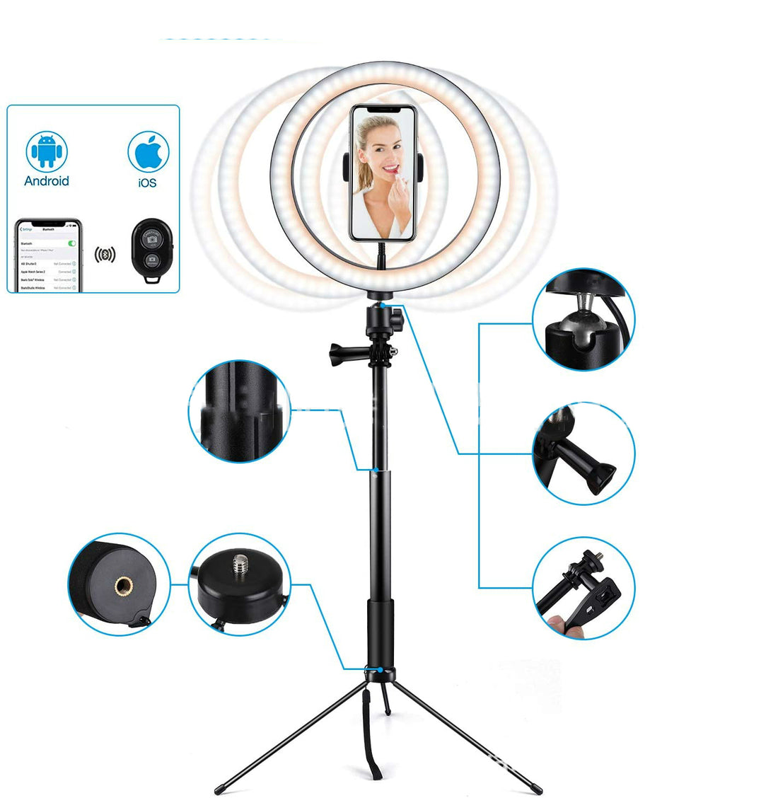 Apple Compatible 10 LED Ring Light Dimmable Studio Tripod Stand