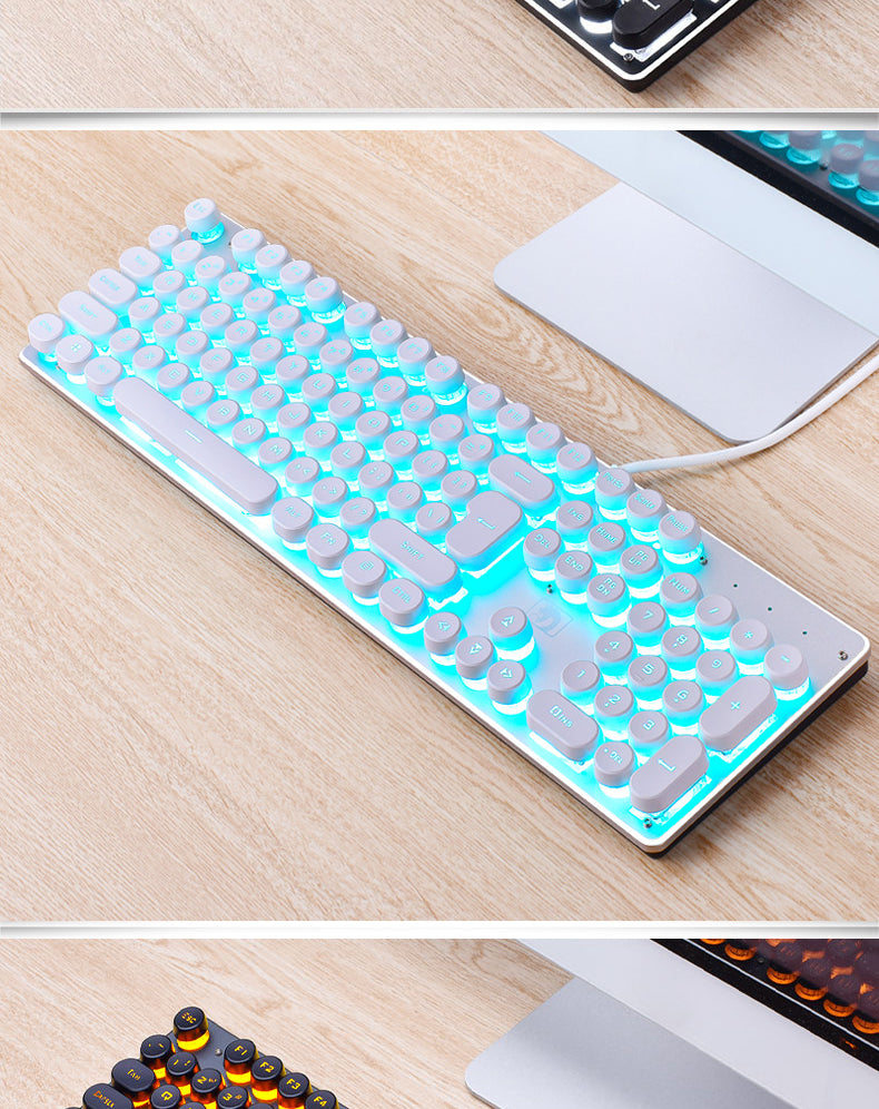 Wired Retro Punk Luminous Gaming Keyboard Desktop Computer