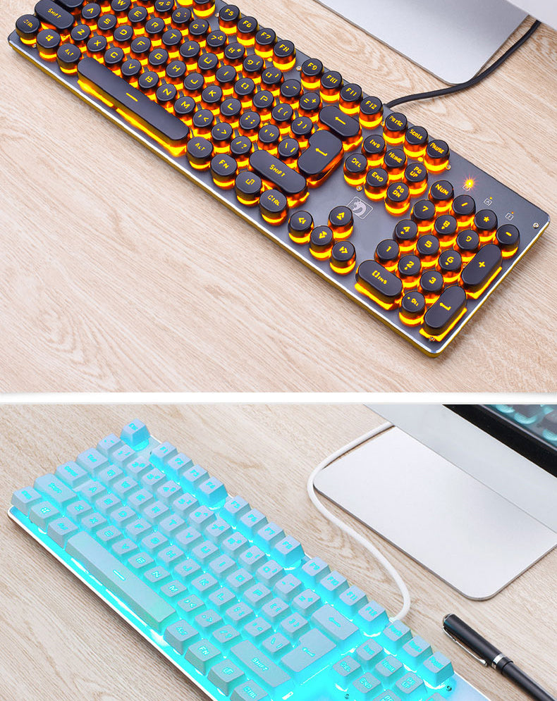 Wired Retro Punk Luminous Gaming Keyboard Desktop Computer