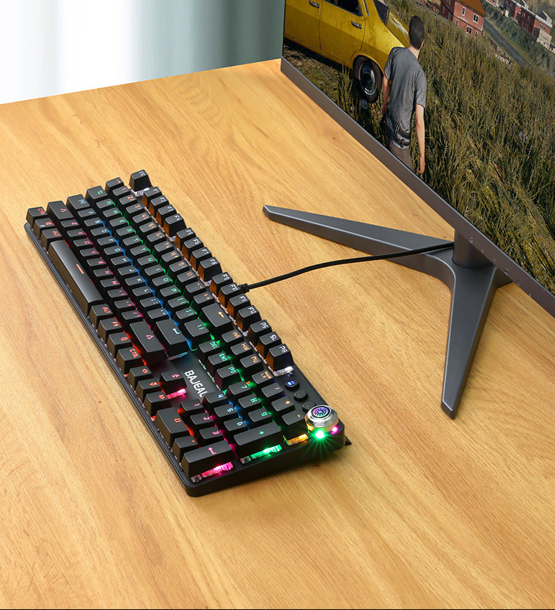 Metal Wired Mechanical Keyboard Green Axis Knob Backlit