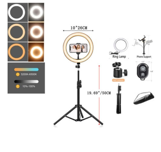 Ring Mobile Phone Holder Tripod With Three Color Fill Light