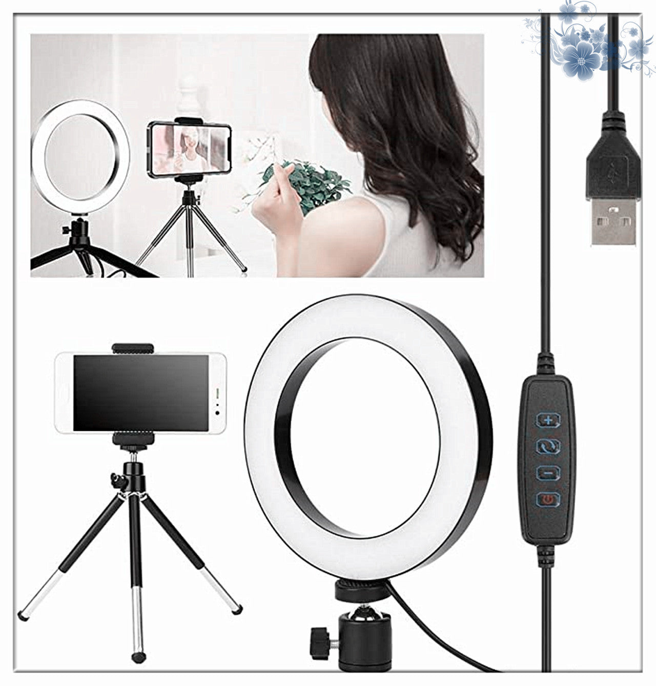 Apple Compatible 360° Rotatable Ring Light Desktop Tripod