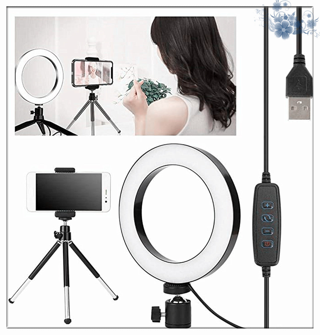 Apple Compatible 360° Rotatable Ring Light Desktop Tripod