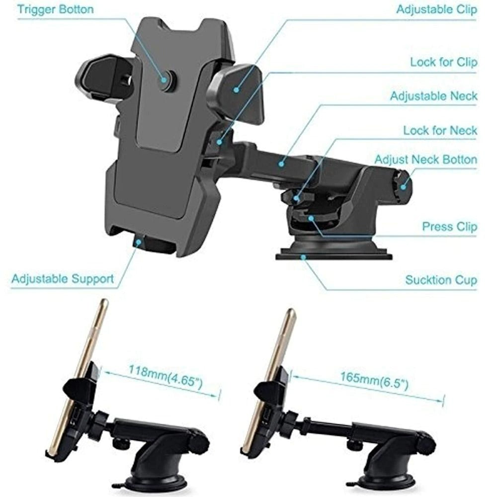 Universal Car Phone Holder Adjustable Suction Cup Mount Stand