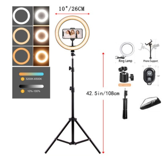 Ring Mobile Phone Holder Tripod With Three Color Fill Light