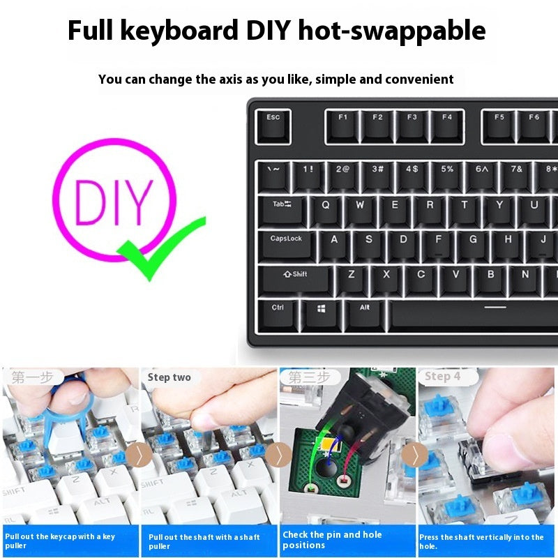 87 Key Wired Mechanical Gaming Keyboard Hot Swap Two Color