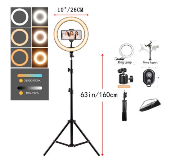 Ring Mobile Phone Holder Tripod With Three Color Fill Light