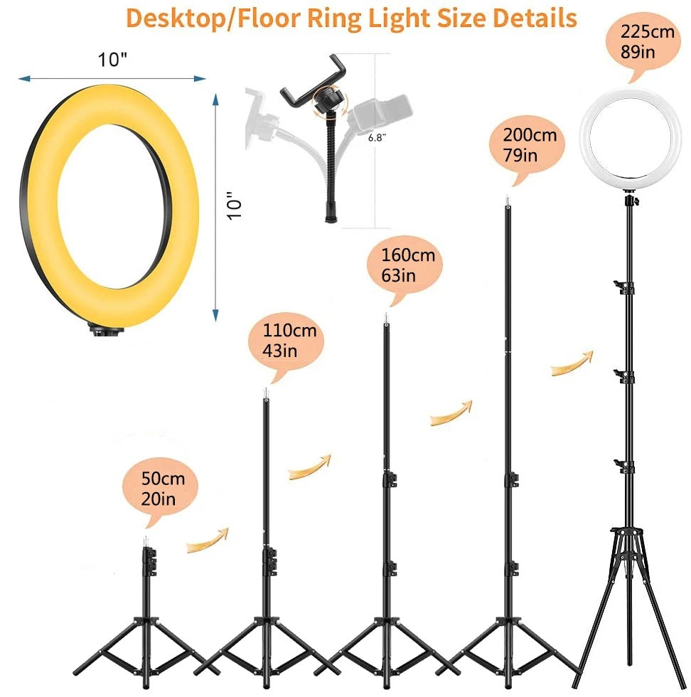 Ring Mobile Phone Holder Tripod With Three Color Fill Light