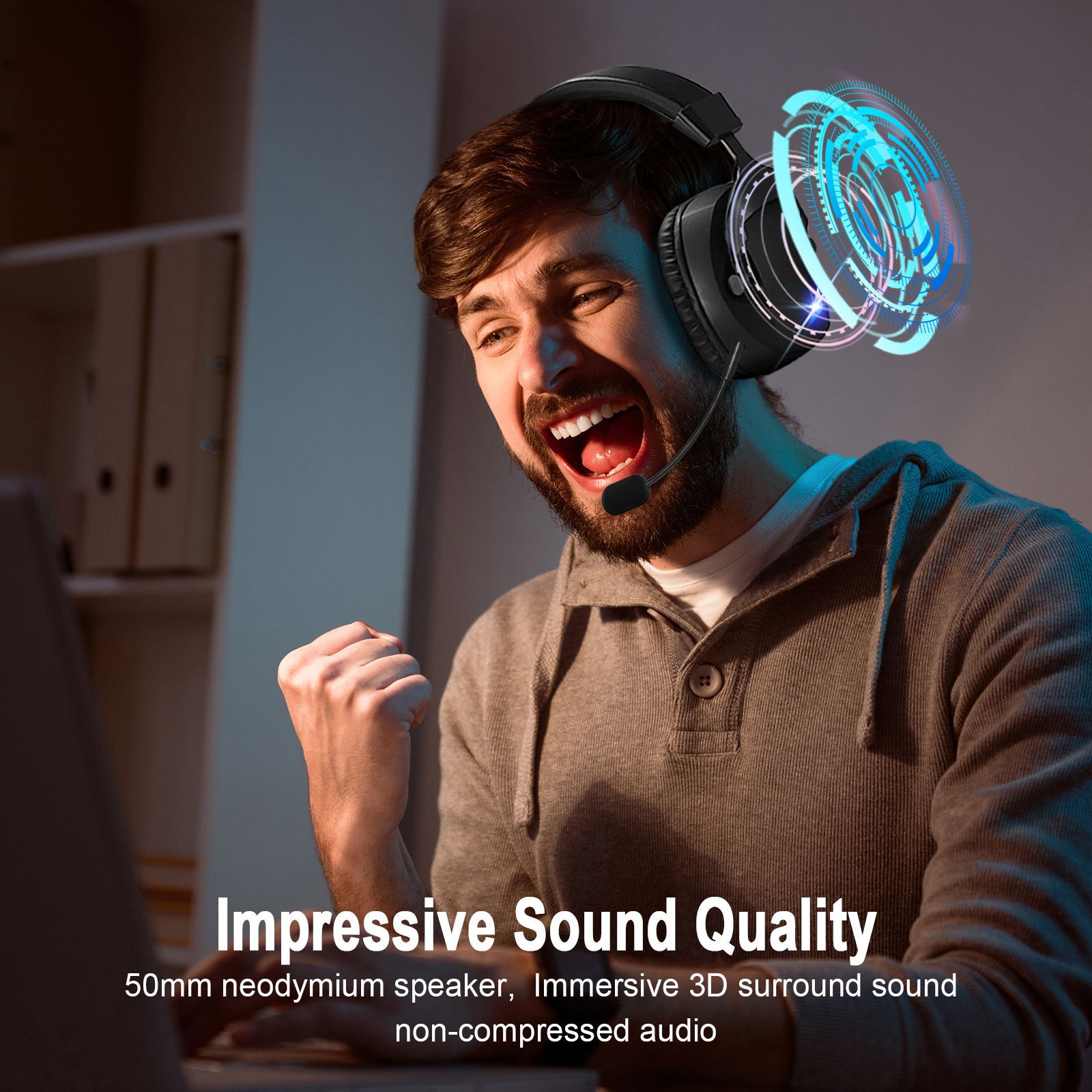 Over Ear Bluetooth Gaming Headphones 2.4G Wireless With Microphone For PC PS5